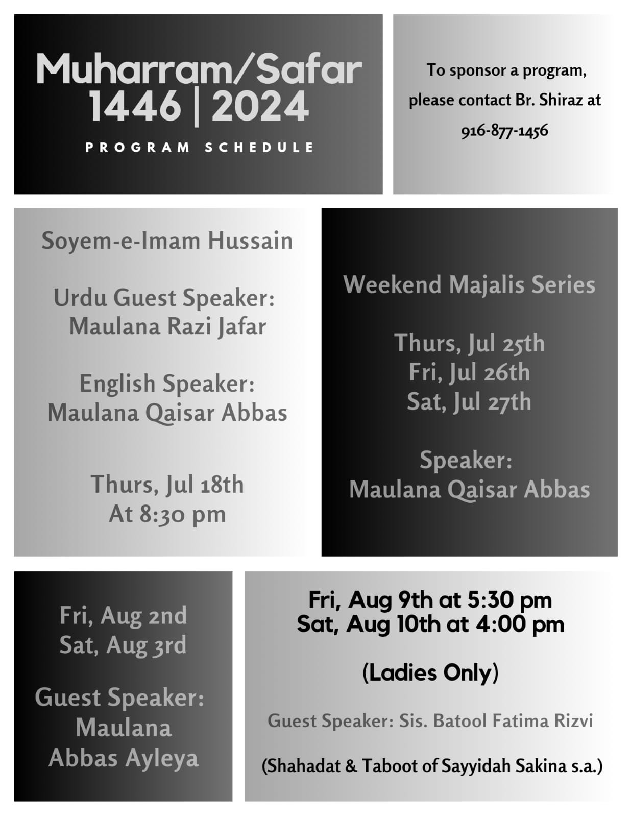 Muharram/Safar 1446 | 2024 Program schedule